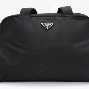 Prada Triangle Logo Black Nylon Handbag